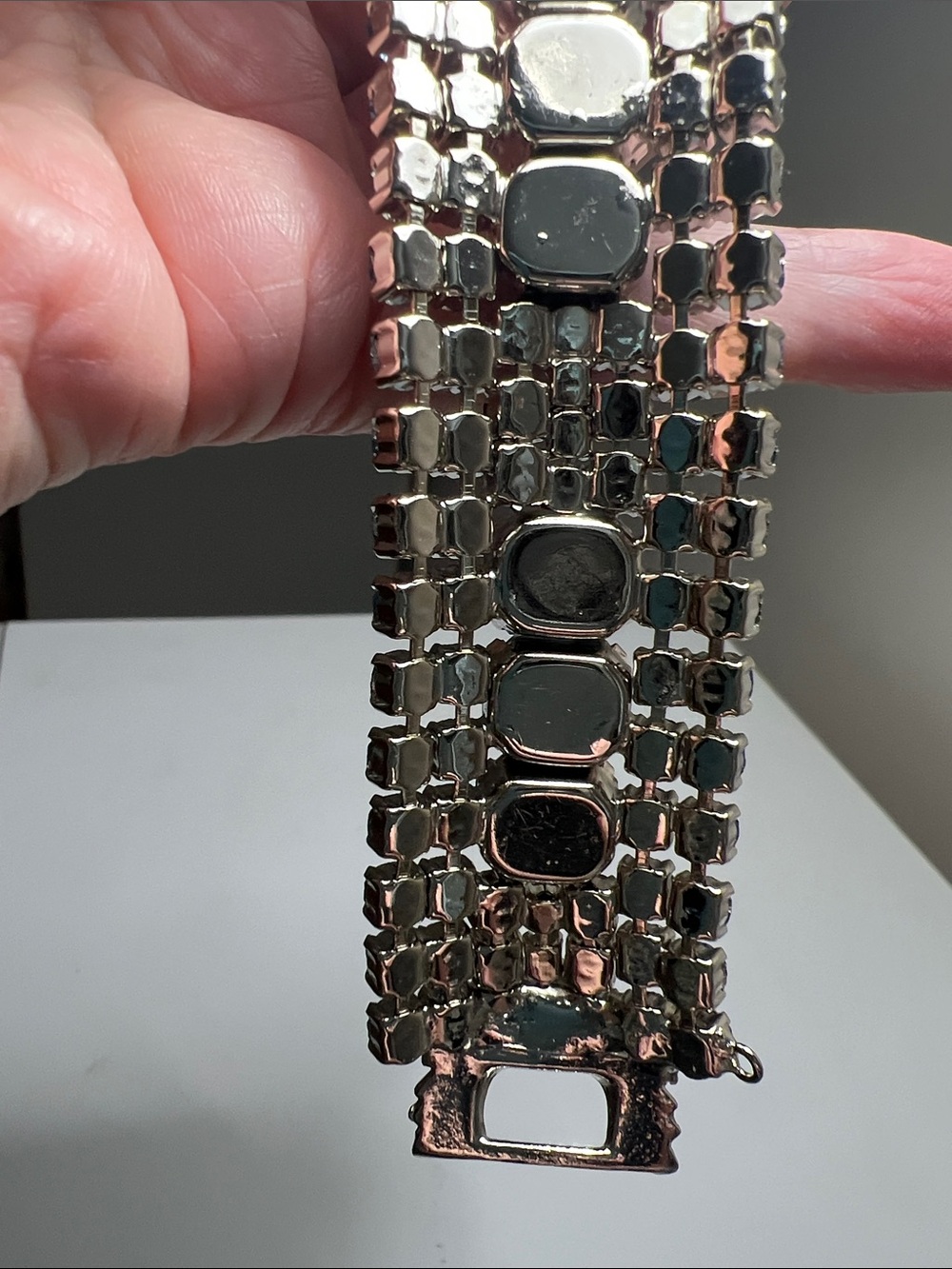 Vintage Brilliant Blue Crystal & Silver Bracelet with Safety Chain - Picture 5 of 16